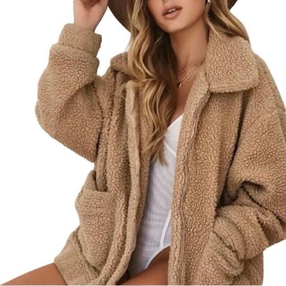 I.AM.GIA Jacket Size L Pixie Sherpa Teddy Tan Caramel Zip Up Oversized - Picture 12 of 12
